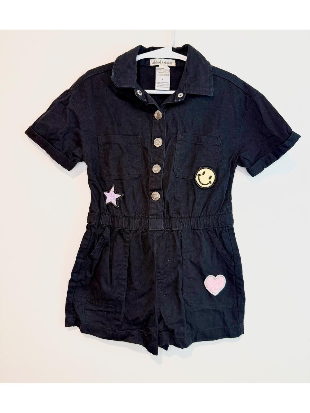 derek heart Black Cotton Short Sleeve Romper with Patches Size 6